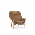 Drape Lounge Chair High w. Headrest Oak, Ultra Leather /Ultra Leather