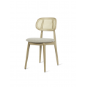 TITUS Natural varnished oak, lime white bouclé seat, cane backrest